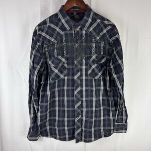 Point Zero‎ Men's Large Long Sleeve Button Up Shirt Purple Black Y2K